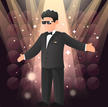 Illustration of a successful man in a ray of lightのイラスト素材