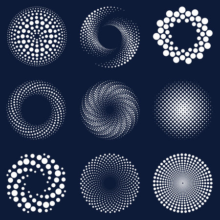 Set of abstract dot circles with different swirlsのイラスト素材