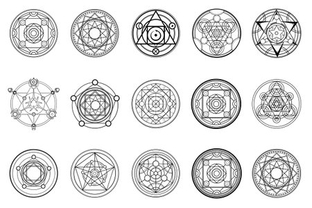 A large set of magic circles. Alchemical magic circles for witchcraftのイラスト素材