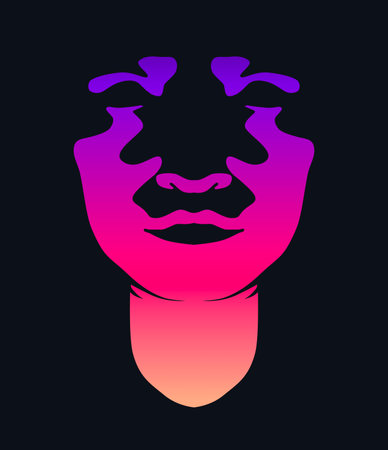 The girl's face is illuminated by a flashlight from below. Vector illustration of a creepy faceのイラスト素材