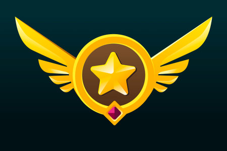 Award badge with a star in a circle and wings on the sidesのイラスト素材