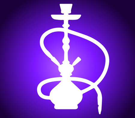 Glowing White Hookah Silhouette on Purple Background. A sleek and elegant white silhouette of a...