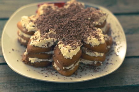 Homemade cake on a wooden table oldの写真素材