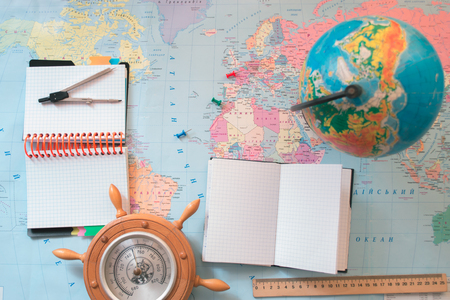 Globe political map of the world on a blurred backgroundの写真素材