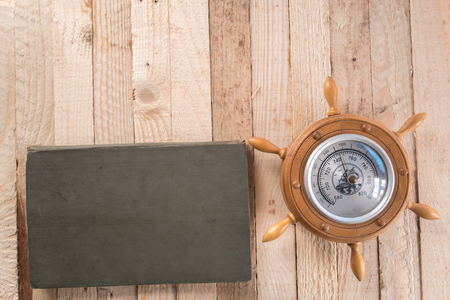 Barometer on a wooden backgroundの写真素材