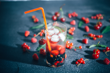 Summer cooling drink with fruit and iceの写真素材