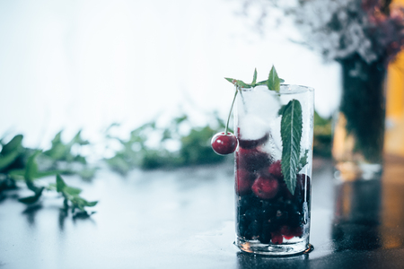 Summer cooling drink with fruit and iceの写真素材