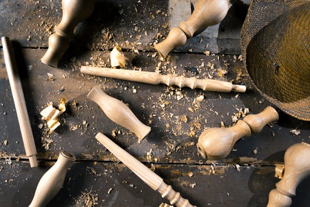 Wooden fragment ornament for shisha decoration on a wooden backgroundの写真素材