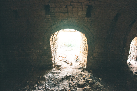 Brick tunnels of an old brick factoryの写真素材