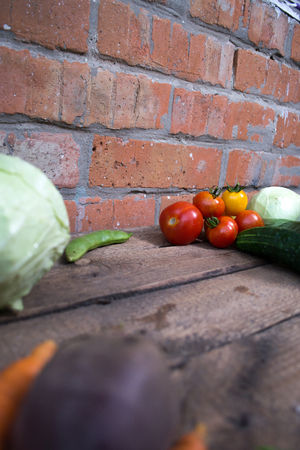 Vegetable still life on a wooden backgroundの写真素材