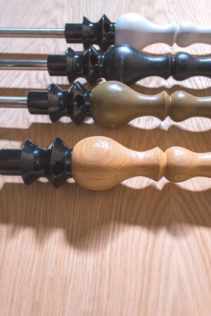 Wooden hookah ornament on a wooden backgroundの写真素材