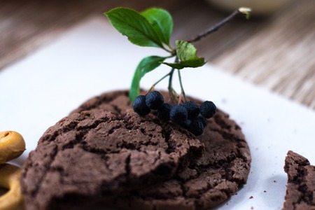 Homemade cakes, cake on a wooden backgroundの写真素材