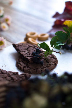 Homemade cakes, cake on a wooden backgroundの写真素材