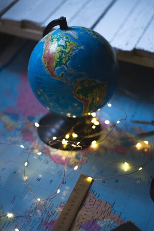 Globe on the background of the world mapの写真素材