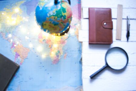 Globe on the background of the world mapの写真素材