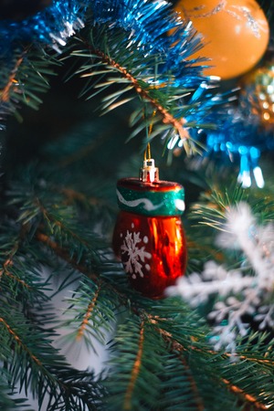 Christmas tree decorations with a blurred background on a Christmas treeの写真素材