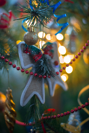 Christmas tree decorations on a Christmas treeの写真素材