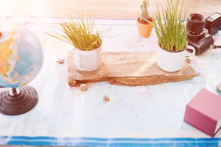 Still life on the political map of the world. The concept of travel.の写真素材