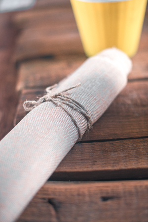 Hacking sack on a wooden background in the defocusの写真素材