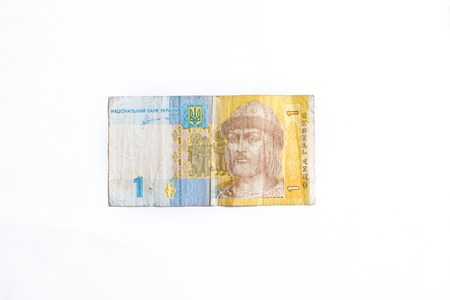 One Ukrainian hryvnia on a white background is isolatedの写真素材