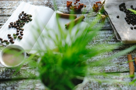 A cup of coffee in the morning sunの写真素材