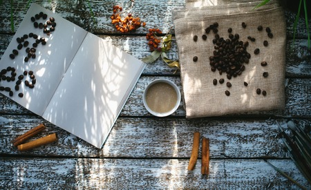 A cup of coffee in the morning sunの写真素材