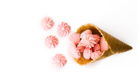 Marshmallow in a waffle cup on a white background isolate.の写真素材
