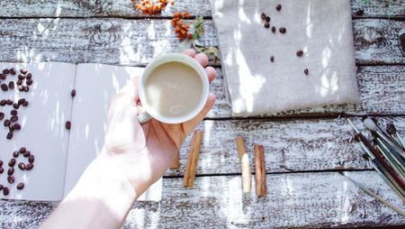 A cup in the hand still life. Morning Conceptの写真素材