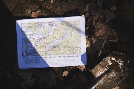 Map in the forest. The concept of travel.の写真素材