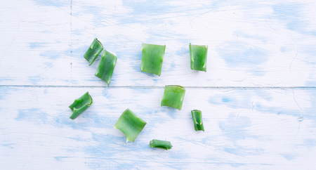 Sliced aloe vera on a white background.の写真素材