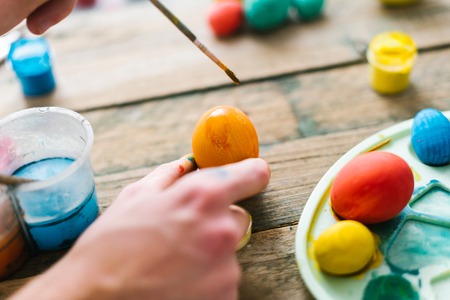 The process of painting Easter eggs. Preparing for Easter.