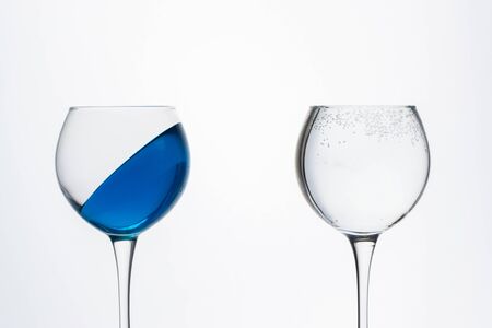 Blue jelly drink in a transparent glass.の写真素材
