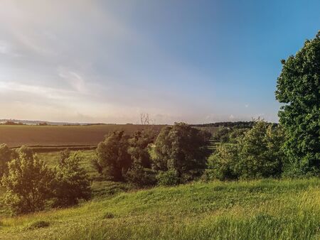 Spring sunny landscape in the countryside outside the city in Ukraine.の写真素材