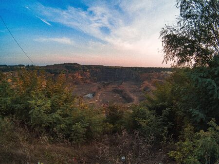 Spring evening landscape in the countryside before the rain.の写真素材
