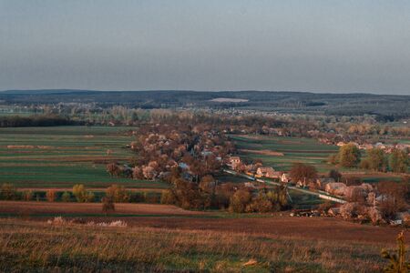 Summer evening sunset in the countryside aerial photography.の写真素材