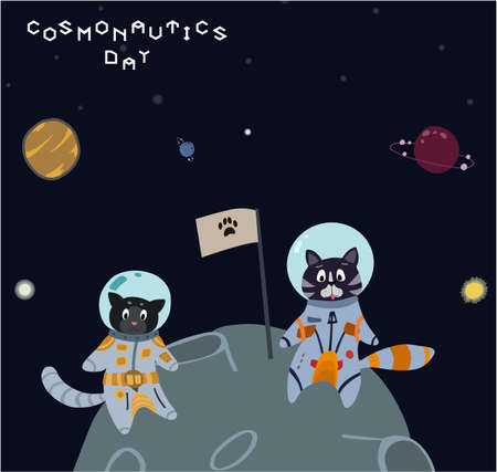 Fun cat astronaut in space. Vector cartoon charters. Editable vector illustration.のイラスト素材