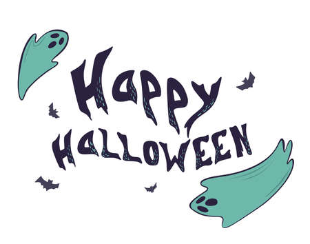 Ghost character. Halloween scary ghostly monster, dead boo spook and cute funny boohoo spooky fly anima or horror curious devil phantom costume isolated cartoon doodle setのイラスト素材