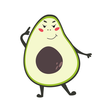 Funny Avocado character. Greeting card with sweet avocado. Vector illustration isolated on white...