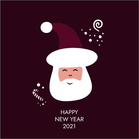 Set of Merry Christmas and New Year greeting cards with Santa Claus, fur-tree, bag with gifts. Holiday cartoon vector illustration. Colorful funny hand drawn template.のイラスト素材