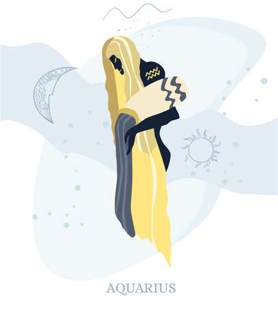 Zodiac signs Aquarius. Vector illustration of the zodiac symbol. Vector illustration in flat styleのイラスト素材