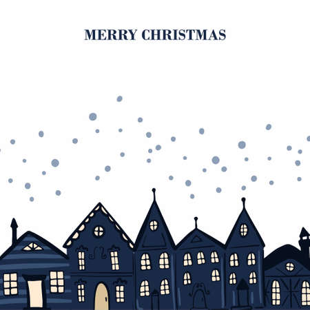 Christmas holiday. Handdrawn tiny city and town backgroundのイラスト素材