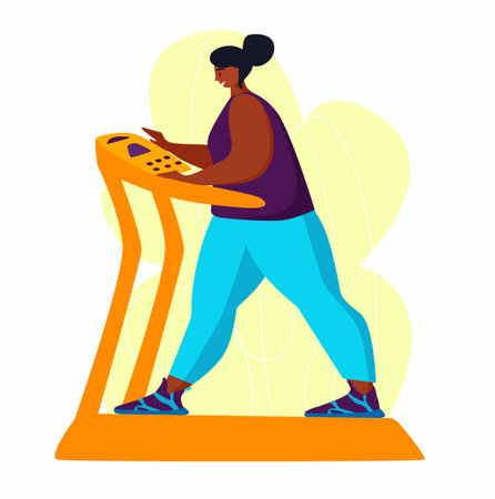 A young african american obese woman doing exercise. A girl working in sweat to get rid of belly fat. Obesity.のイラスト素材