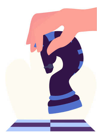 Chess game. Trendy flat illustration. People play chess.Teamwork and competition. Chess pieces. Vector graphics.のイラスト素材