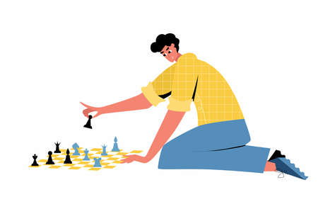 Chess game. Trendy flat illustration. People play chess. Chess pieces.のイラスト素材