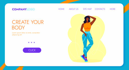 Athlete woman. Weightlift BodyBuilding Character Design for Landing Page. Workout Training Lifestyle Website Concept.のイラスト素材