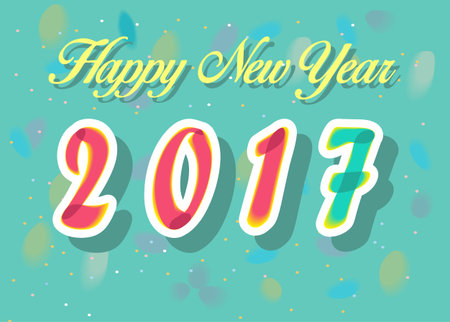 Happy New Year 2017. Calendar template. Red and green,  symbols with watercolor effect. Celebration...