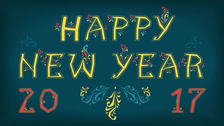 Happy new year 2017. Artistic delicate font. Floral decor. Greeting vintage card. Vector illustration. EPS 8のイラスト素材