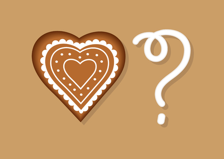 Be my Valentine. Gingerbread Heart and White cream Question Mark. Vector Illustrationのイラスト素材