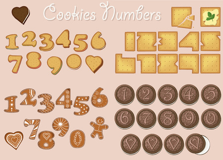 Set of Numbers. Symbols are as sweet cookies, crackers, biscuits and gingerbreads. Vector Illustrationのイラスト素材