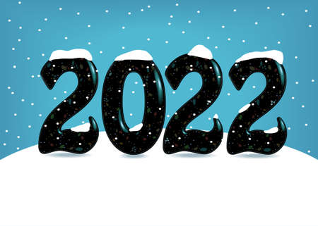 Black number 2022 on the Snowdrift with snowfallのイラスト素材